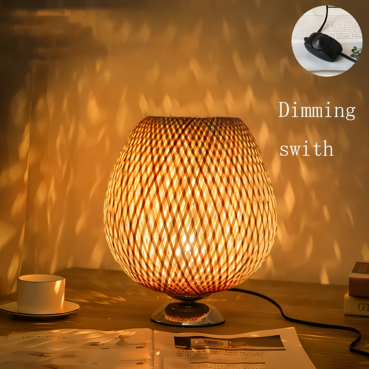 BowLift | NatureHue – Vintage Bamboo Table Lamp – Creative Woven Rattan Desk Light