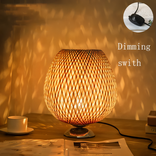 BowLift | NatureHue – Vintage Bamboo Table Lamp – Creative Woven Rattan Desk Light