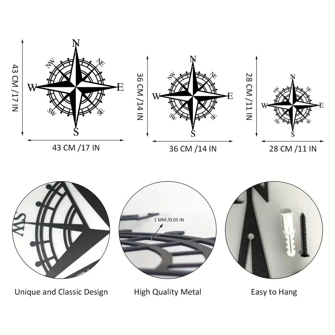 Nautical Compass Rose Iron Art Wall Art 3D Metal Sculptured Wall Decoration For Living Room Dining Room Creative Contemporary Nordic Home Office Decor | Bowlift