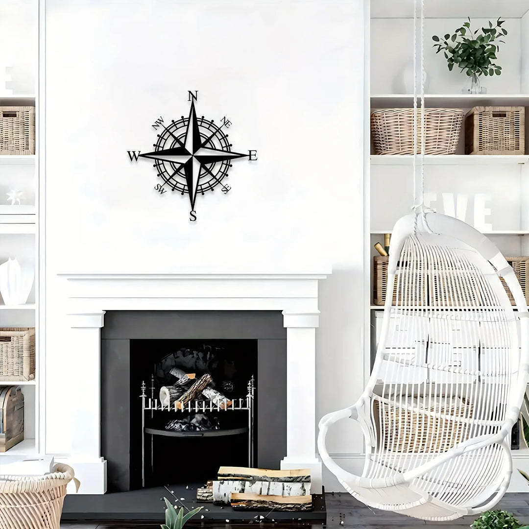 Nautical Compass Rose Iron Art Wall Art 3D Metal Sculptured Wall Decoration For Living Room Dining Room Creative Contemporary Nordic Home Office Decor | Bowlift
