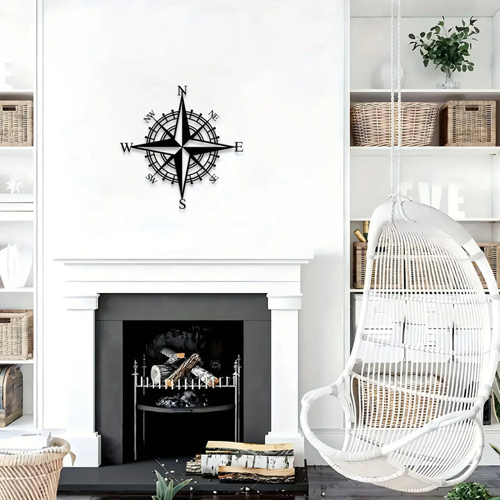 Nautical Compass Rose Iron Art Wall Art 3D Metal Sculptured Wall Decoration For Living Room Dining Room Creative Contemporary Nordic Home Office Decor | Bowlift