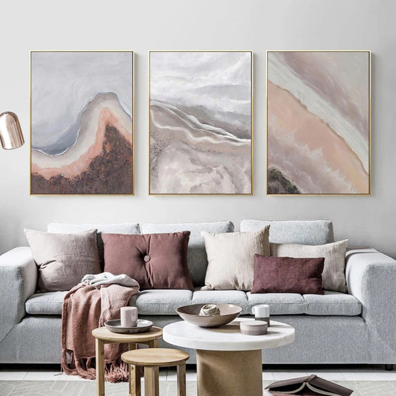 Neutral Shades Pink Abstract Ocean Shoreline Wall Art Fine Art Canvas Prints Minimalist Pictures For Living Room Bedroom Art Decor | Bowlift
