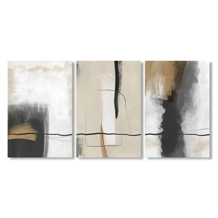 Beige Gray Black Scandinavian Abstract Wall Art Fine Art Canvas Prints Beige Grey Pictures For Minimalist Living Room Art For Contemporary Interiors | Bowlift