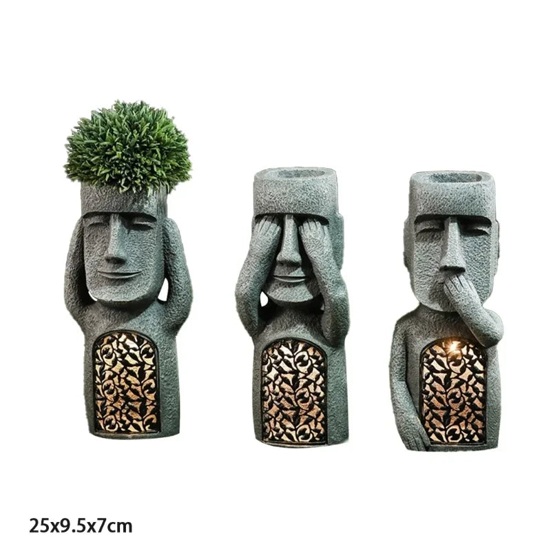 BowLift | Easter Island Flower Pot Statue with LED Light - MoaiGlow
