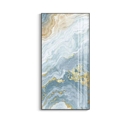Nordic Aqua Blue Green Golden Liquid Marble Print Wall Art Fine Art Canvas Prints Pictures For Luxury Living Room Foyer Hotel Room Decor | Bowlift