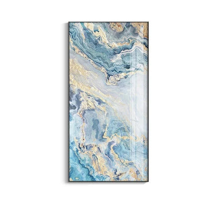 Nordic Aqua Blue Green Golden Liquid Marble Print Wall Art Fine Art Canvas Prints Pictures For Luxury Living Room Foyer Hotel Room Decor | Bowlift