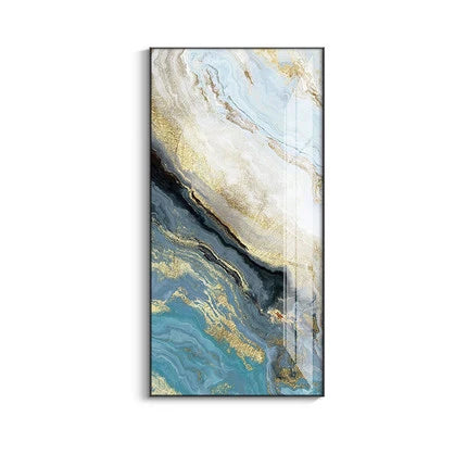Nordic Aqua Blue Green Golden Liquid Marble Print Wall Art Fine Art Canvas Prints Pictures For Luxury Living Room Foyer Hotel Room Decor | Bowlift