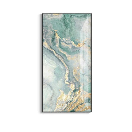 Nordic Aqua Blue Green Golden Liquid Marble Print Wall Art Fine Art Canvas Prints Pictures For Luxury Living Room Foyer Hotel Room Decor | Bowlift