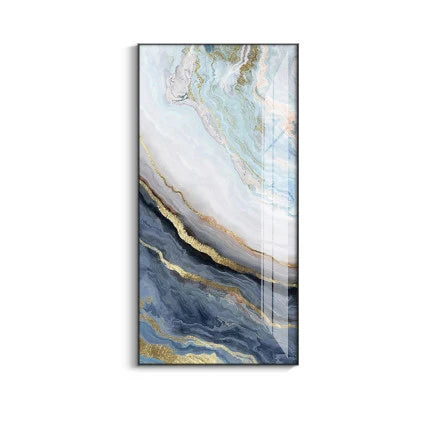 Nordic Aqua Blue Green Golden Liquid Marble Print Wall Art Fine Art Canvas Prints Pictures For Luxury Living Room Foyer Hotel Room Decor | Bowlift