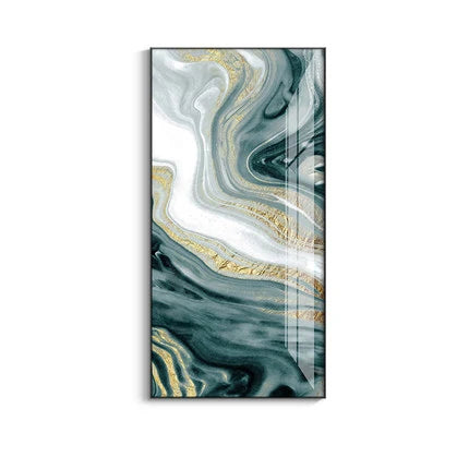 Nordic Aqua Blue Green Golden Liquid Marble Print Wall Art Fine Art Canvas Prints Pictures For Luxury Living Room Foyer Hotel Room Decor | Bowlift