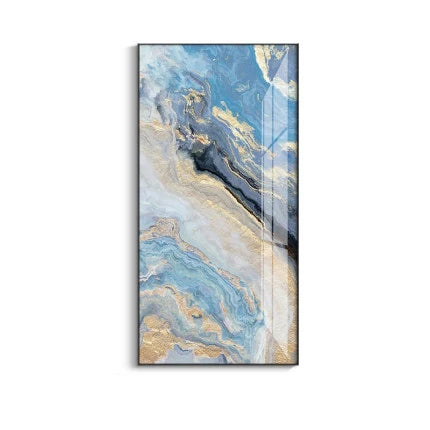 Nordic Aqua Blue Green Golden Liquid Marble Print Wall Art Fine Art Canvas Prints Pictures For Luxury Living Room Foyer Hotel Room Decor | Bowlift