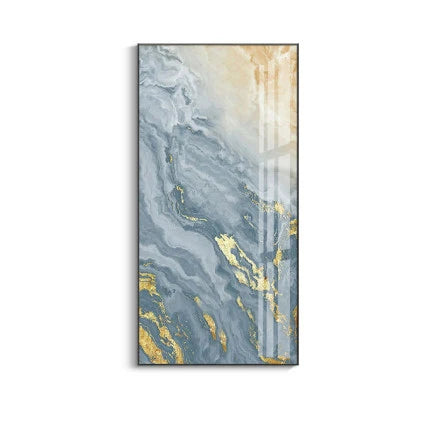 Nordic Aqua Blue Green Golden Liquid Marble Print Wall Art Fine Art Canvas Prints Pictures For Luxury Living Room Foyer Hotel Room Decor | Bowlift