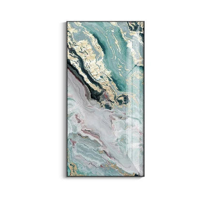 Nordic Aqua Blue Green Golden Liquid Marble Print Wall Art Fine Art Canvas Prints Pictures For Luxury Living Room Foyer Hotel Room Decor | Bowlift