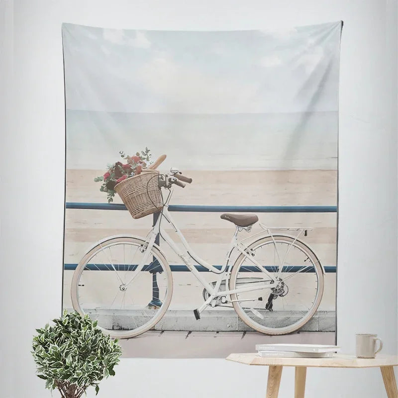 Nordic Hanging Tapestry Wall Decoration 100% Polyester Printed Seascapes Sun Sea & Sandy Beach Blue Sky Tapestries Pictures Of Calm For Living Room | Bowlift