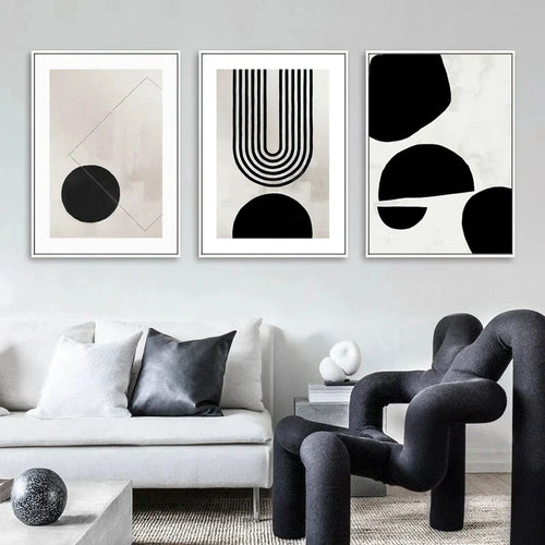 Nordic Minimalist Geometric Abstract Wall Art Fine Art Canvas Prints Beige Black Abstract Pictures For Modern Apartment Home Decor | Bowlift