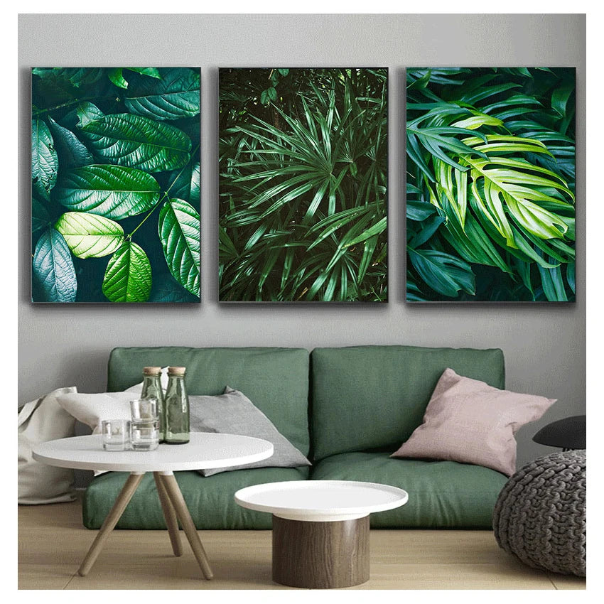 Nordic Tropical Green Leaf Nature Posters Wall Art Fine Art Canvas Prints Ambient Pictures Of Calm For Living Room Dining Room Home Office Decor | Bowlift