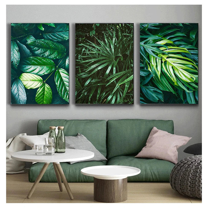 Nordic Tropical Green Leaf Nature Posters Wall Art Fine Art Canvas Prints Ambient Pictures Of Calm For Living Room Dining Room Home Office Decor | Bowlift