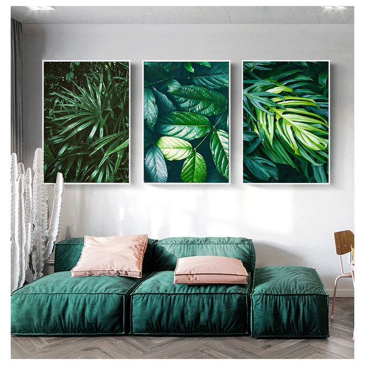 Nordic Tropical Green Leaf Nature Posters Wall Art Fine Art Canvas Prints Ambient Pictures Of Calm For Living Room Dining Room Home Office Decor | Bowlift