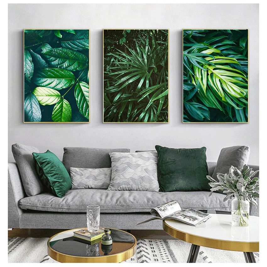 Nordic Tropical Green Leaf Nature Posters Wall Art Fine Art Canvas Prints Ambient Pictures Of Calm For Living Room Dining Room Home Office Decor | Bowlift