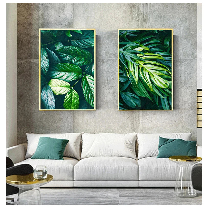 Nordic Tropical Green Leaf Nature Posters Wall Art Fine Art Canvas Prints Ambient Pictures Of Calm For Living Room Dining Room Home Office Decor | Bowlift