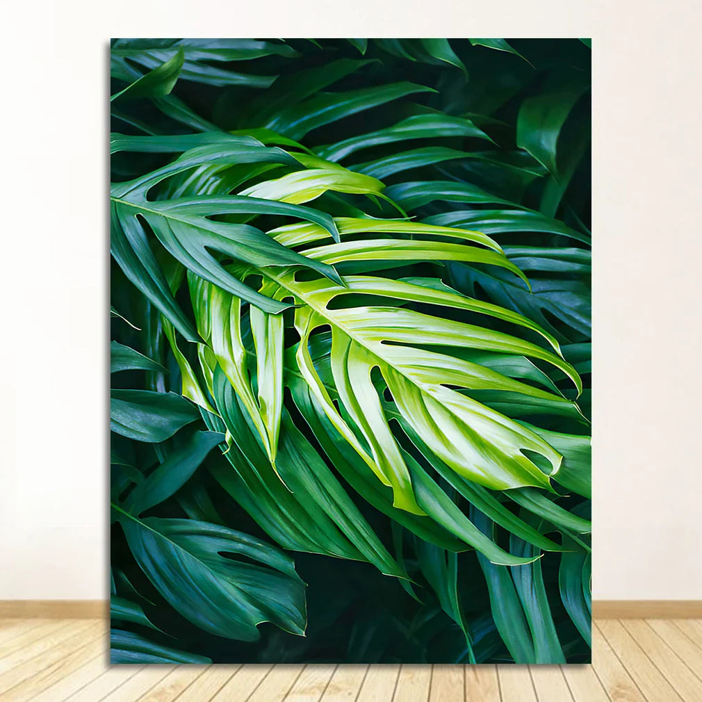 Nordic Tropical Green Leaf Nature Posters Wall Art Fine Art Canvas Prints Ambient Pictures Of Calm For Living Room Dining Room Home Office Decor | Bowlift