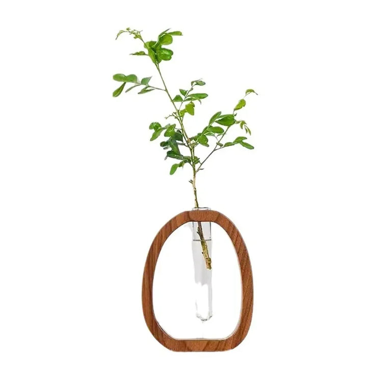 Handmade Nordic Wooden Frame Vase With Clear Glass Tube For Minimalist Floral Arrangements Modern Scandinavian Home Decor | Bowlift