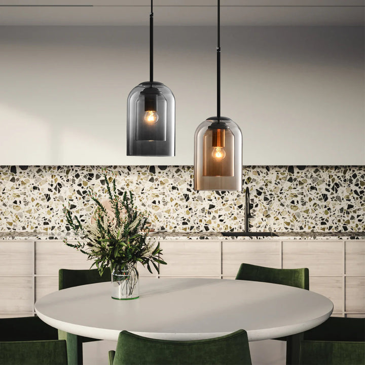 BowLift | Modern Hanging Lamp Janis with Adjustable Height – Glass, Ideal Lamp for Living Room and Above Table