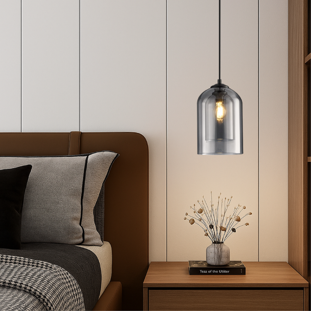 BowLift | Modern Hanging Lamp Janis with Adjustable Height – Glass, Ideal Lamp for Living Room and Above Table