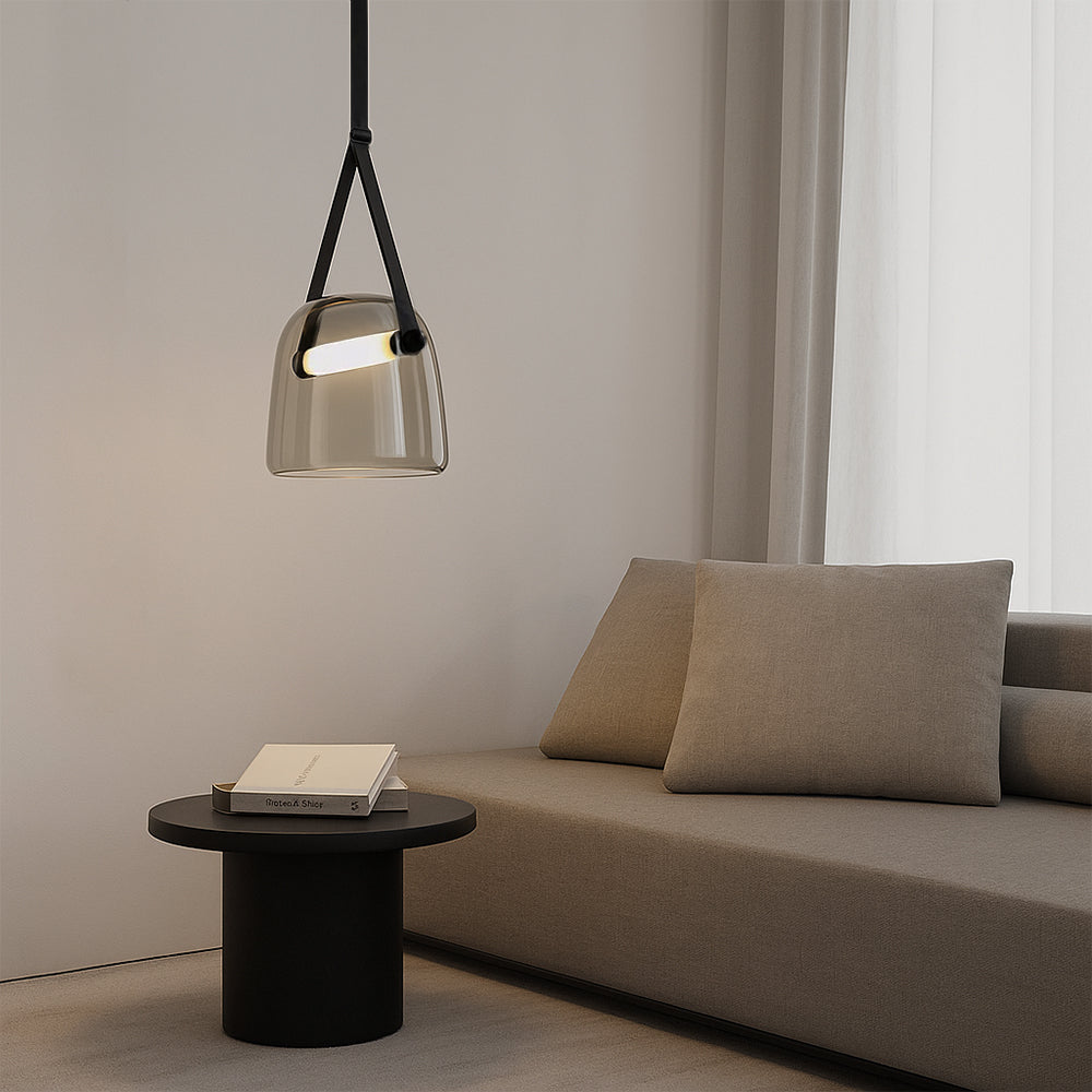 BowLift | Modern Penumbra Hanging Lamp with Adjustable Height for Living Room and Dining Room – Lighting Above the Table in Black and White Color
