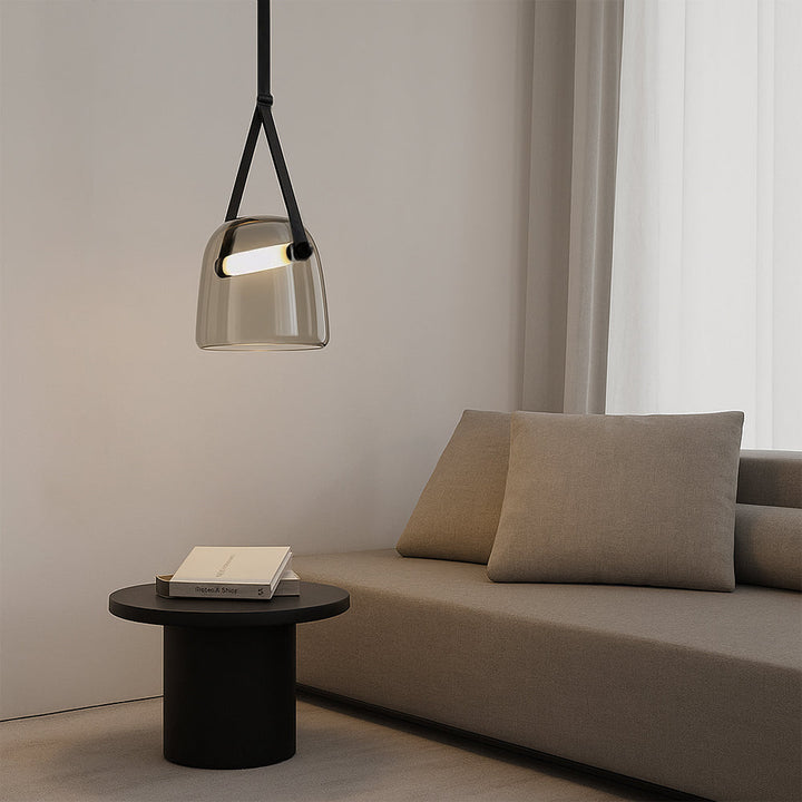 BowLift | Modern Penumbra Hanging Lamp with Adjustable Height for Living Room and Dining Room – Lighting Above the Table in Black and White Color