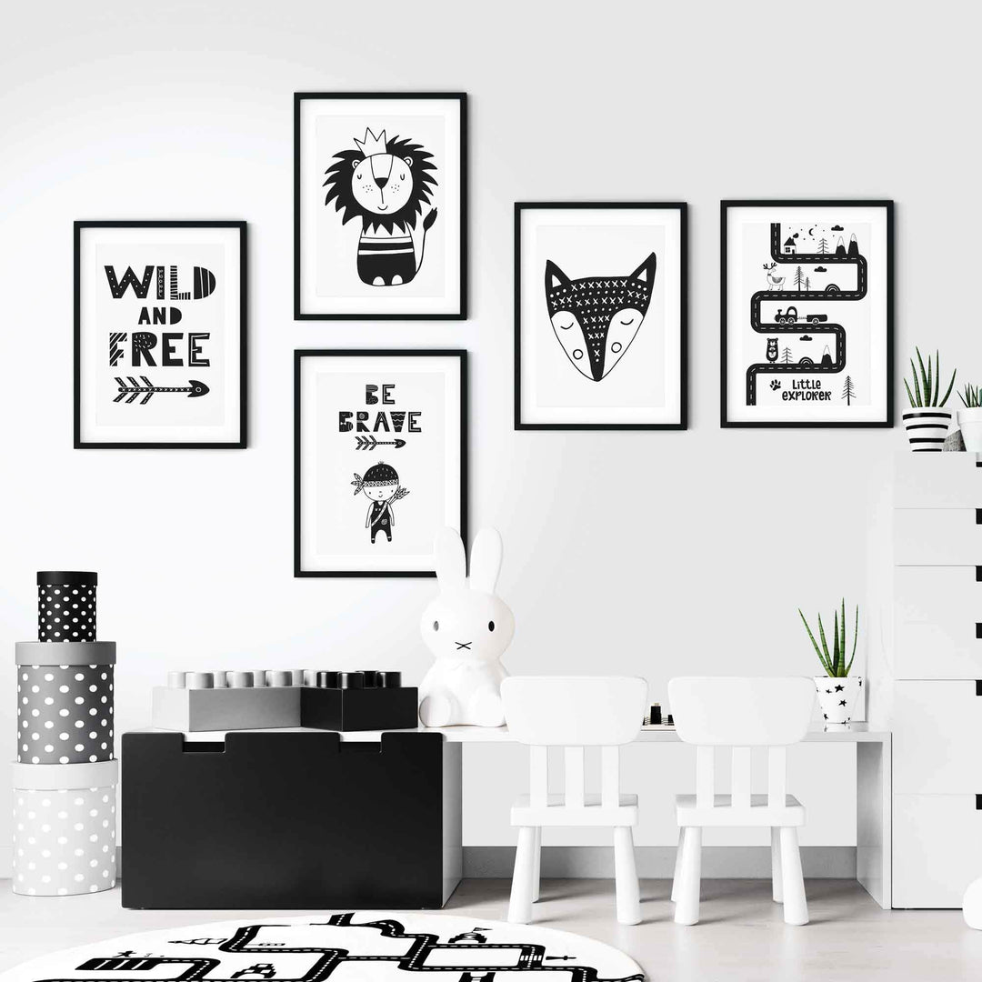 Be brave Black & White Scandinavian Children's Room Poster | Bowlift