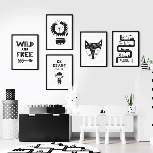 Be brave Black & White Scandinavian Children's Room Poster | Bowlift