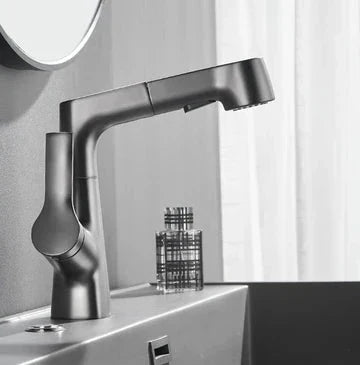 BowLift | Bathroom Faucet With Rotating Retractable Hand Shower