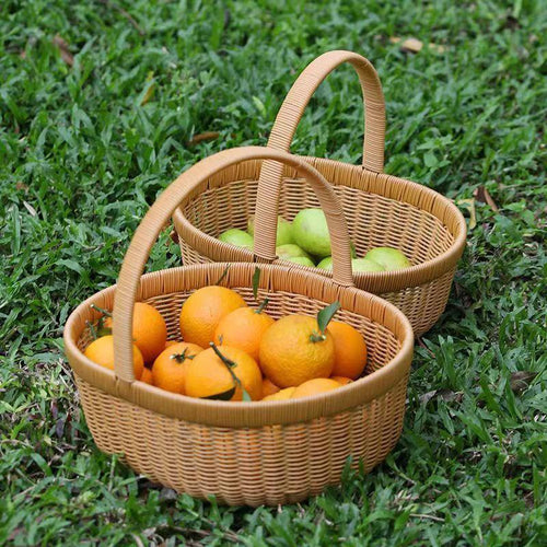 Handwoven Round Wicker Storage Basket Bowlift