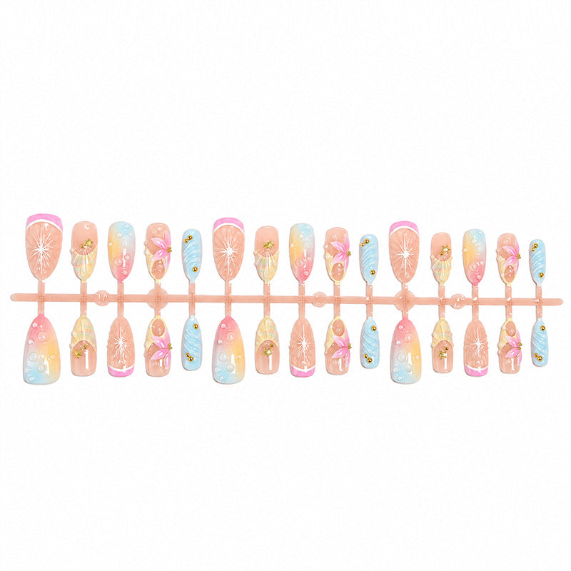 Artificial nail set with elegant floral design and glitter accents Bowlift