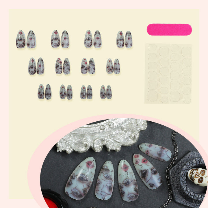 Artificial nail set with unique facial designs Bowlift