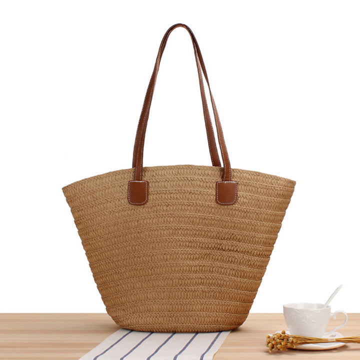 Elegant Shoulder Bag Made of Natural Raffia with High-Quality Leather Accents Bowlift