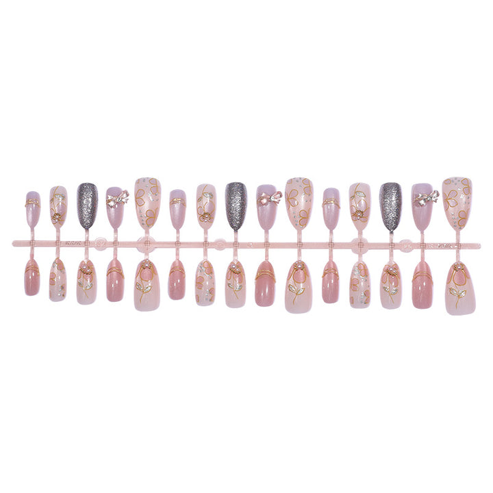 Decorative Floral-Embellished Press-On Nail Set Bowlift