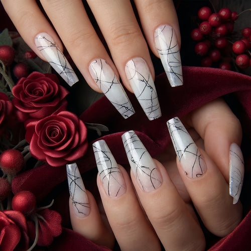 Designer Artificial Nails with Modern Line Style Bowlift