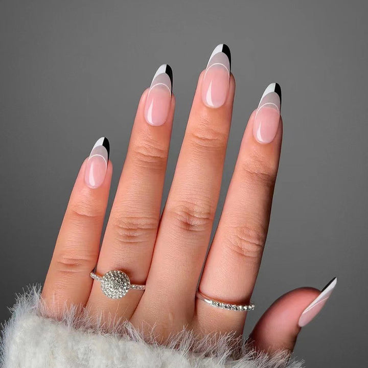 Artificial nail art with modern French-tip design Bowlift