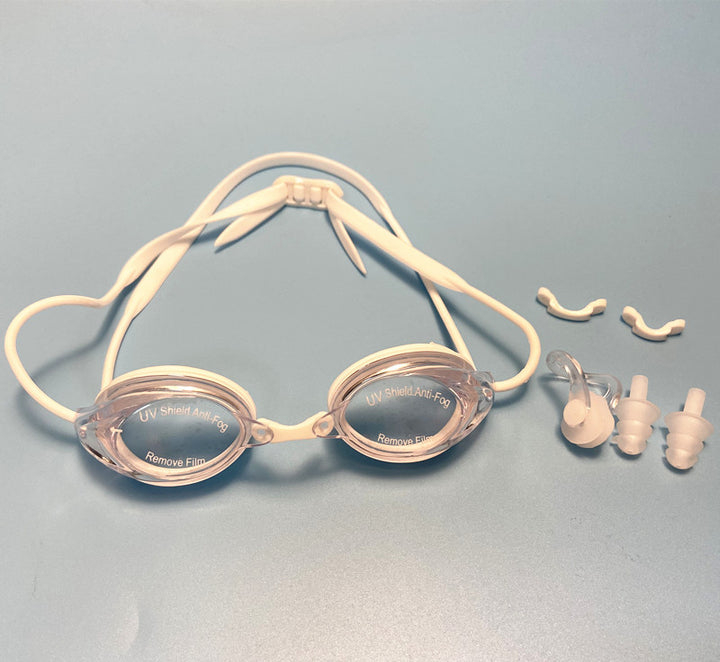 Swimming goggles with adjustable head strap and comfort nose piece Bowlift