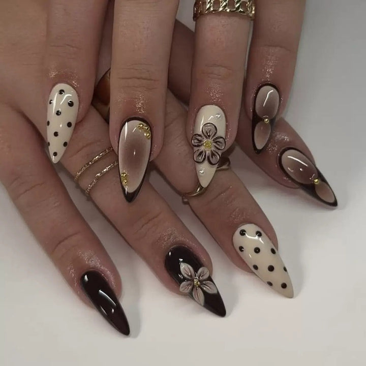 Creative artificial nails with elegant 3D flower accents Bowlift