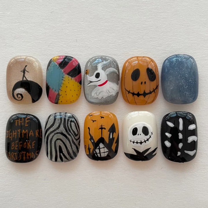 Themed Press-On Nail Set Featuring Halloween Motifs Bowlift