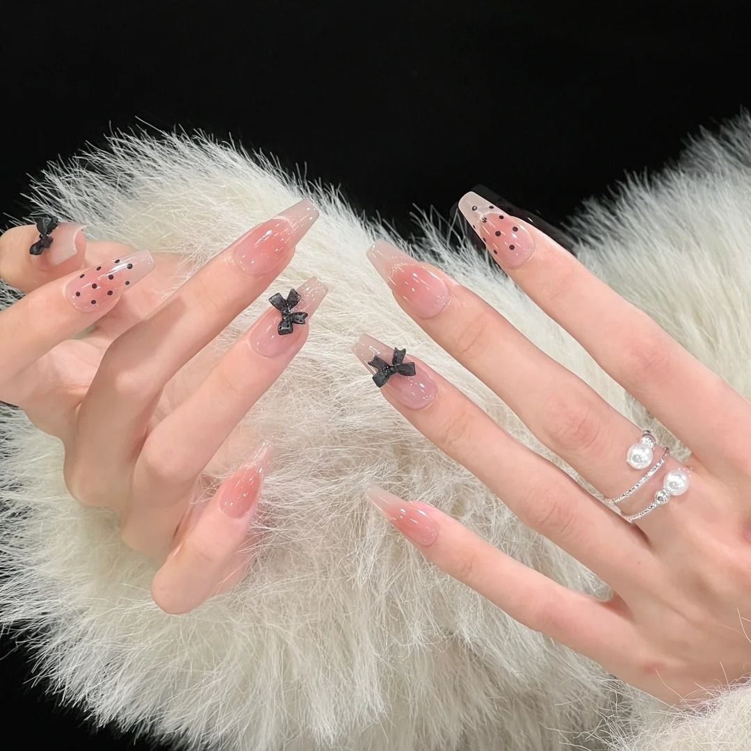 Artistic Long Stiletto Press-On Nails with Bow Accents Bowlift