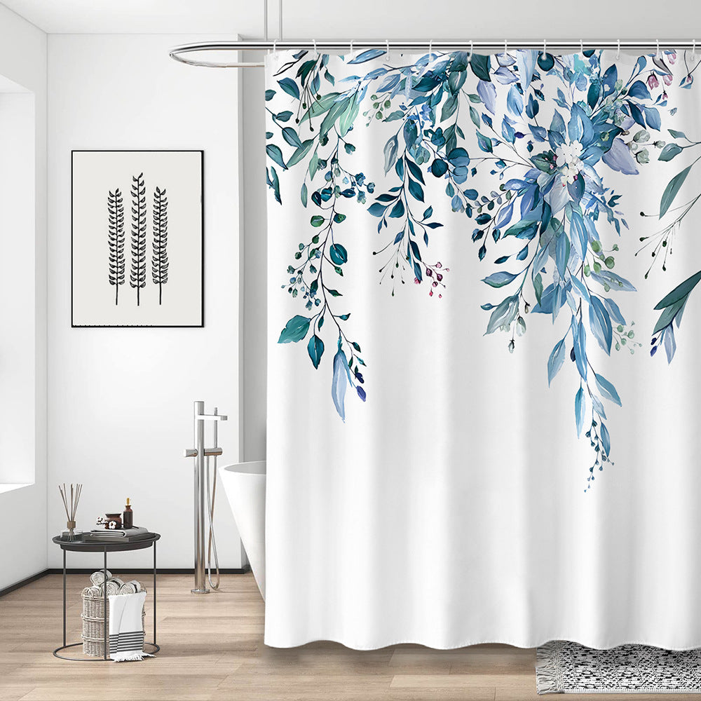 Tropical Leaf Pattern Shower Curtain Bowlift