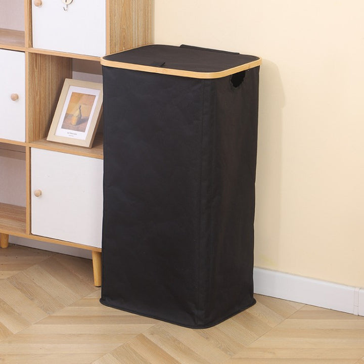 Stylish laundry basket with wooden lid Bowlift
