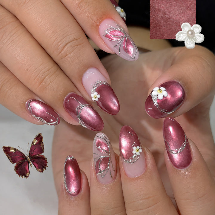 Decorative Press-On Nail Art with Floral Accents Bowlift