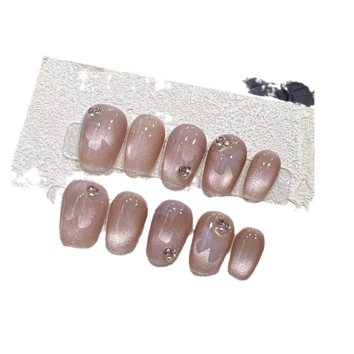 Elegant Press-On Nail Set with Rhinestone Details Bowlift