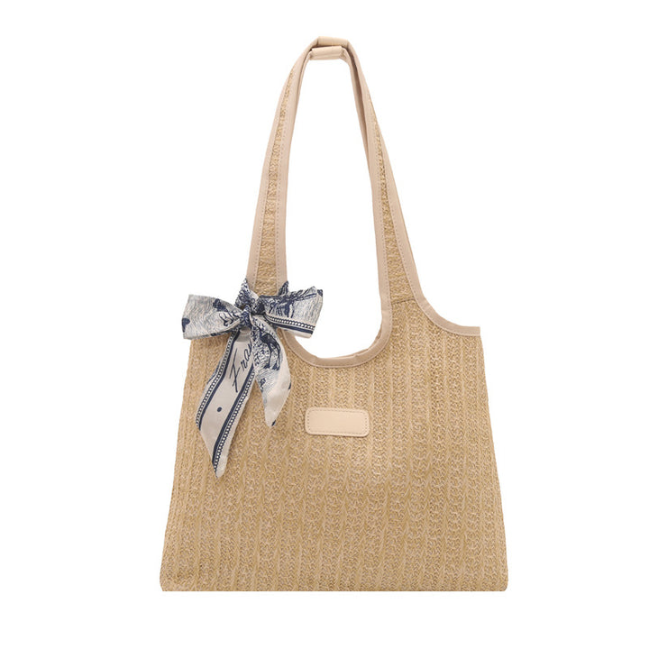 Textured Weave Tote Bag with Elegant Bow Bowlift