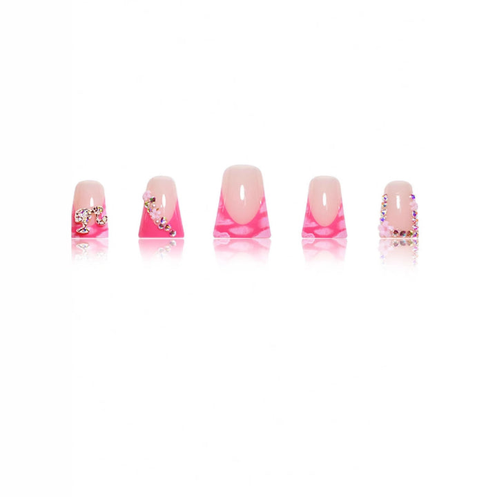 Decorative Floral and Rhinestone Acrylic Nail Extensions Bowlift